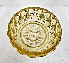 Vintage Yellow Pressed Pattern Glass Flat Diamond Open Salt Dip Cellar 3/4