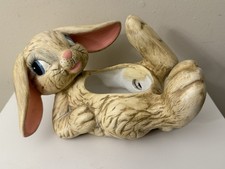 Cute VTG Ceramic Bunny Rabbit Laying Down Planter Hand Painted Big Eyes Easter picture