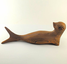 Unique Cryptomeria Carved Wooden Seal Figurine Sculpture 13