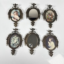 Vintage 6 Italian Ornate Metal Framed Wall Set Mirrored Floral Print picture