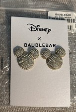 Disney X Baublebar Earrings Pave Mickey Gold/clear Rhinestones Stones NWT  New picture