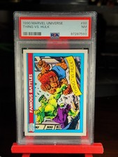 PSA 8 NM - MINT 1990 Impel Marvel Universe Famous Battles Thing vs Hulk #88 picture