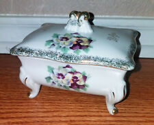 Pansies Porcelain Footed w/Lid Jewlery Gift Vanity Box Rectangular Japan picture