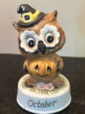 Napco Ceramic Owl Figurine October - Witch's Hat - Pumpkin - Vintage  3.5” Tall picture
