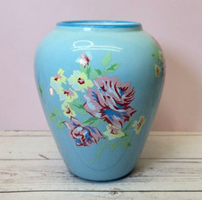 Vintage baby Blue Floral Vase roses Shabby Cottage Chic Pastel Home Decor accent picture