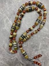 Wonderful Rare Tibetan Old Agate Dzi *2Stripes* Beads Necklace picture