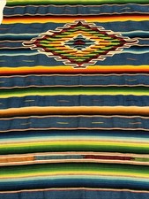 Vtg Mexican Saltillo Serape Rug Blanket Throw Textile Wool 76x38” Beautiful picture