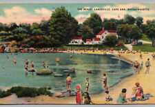 Cape Ann MA Postcard Beach Lanesville Massachusetts 1940s Linen Bathing View picture