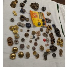 Vintage Antique Button Lot Pilcher Detachable Metal Military Glass Pearl Mixed picture