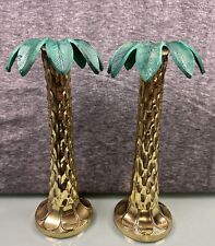 Vintage Hollywood Regency Brass Palm Tree Candlesticks Candle Holders 11