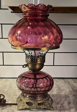 Vtg Cranberry Glass Hurricane Gone With The Wind Lamp Victorian Antique Pink picture