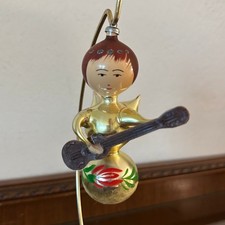 Vtg Italy De Carlini(?) Angel Playing Guitar Blown Glass Christmas Ornament READ picture