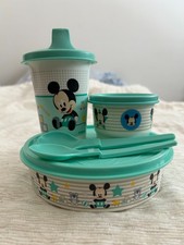 Tupperware Baby Mickey 5 piece set (teal). New Cond. (sippy cup slightly used) picture