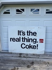 Vintage Coca Cola Advertising Sign Rare Large Two Sided Metal Bold  1969 Logos picture