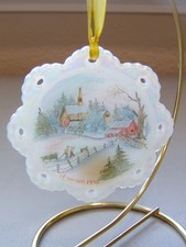 Vintage Fenton Hand Painted Snowflake Ornament~Church~Barn ~Signed~Dated picture
