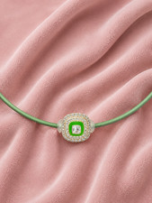 1.54 Ct Cushion Cut Diamond Enamel Italian Green Silk Cord Necklace 16