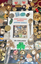 Estate Finds-Mixed smalls: Jewelry, Coins, Stamps, Watch, 10+vintage - lot AKC35 picture