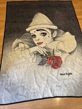 Vintage Biederlack Harlequin Clown Pierot Mira Fujita Blanket Fleece 61X82 In  picture