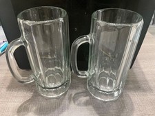 VTG Set Of 2 - 6-Panel Beer Stein Mug Heavy Clear Glasses 18 oz 7 1/2” Tall picture