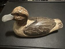 Vintage Hand Carved Wood Folk Art Duck Beige & Brown W/ Gray Grey Bill picture