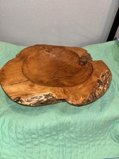 Vintage X-LARGE Hand Carved Knotted Burl Wood Root Bowl 19.5”Lx 18” W x 3”T NICE picture