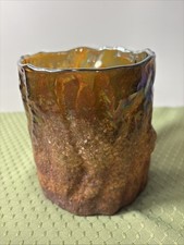 Textured Amber Glass Vase w Bark Design. Heavy. EUC.  5” x 5” picture