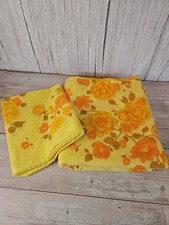 Vintage Montgomery Ward Yellow Floral Full Flat Sheet plus 1 Pillowcase, Muslin picture