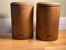 Vintage Cornwall Canisters Sugar & Flour Oak Wood and Plastic picture