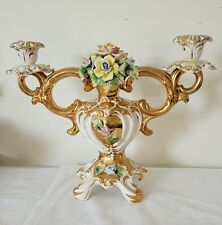 Italian Handcrafted Floral Ornat Gold Centerpiece Candle Holder Italy Vintage  picture