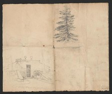 Mausoleum Entrance Sketch 1840s-1860s Tree Architectural Study Drawing picture