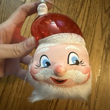 Vintage De Carlini Santa Face W/ Beard Christmas Glass Ornament 6