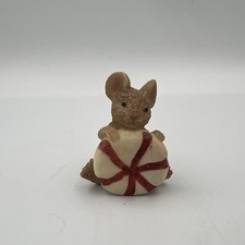 Vintage 1993 UDC Stone Critters Resin Mouse Holding Peppermint Mini Figurine picture