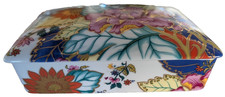 Vintage Horchow Tobacco Leaf Porcelain Playing Card Box 2 Complete Decks Japan picture