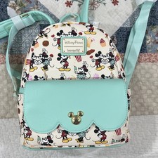 DISNEY PARKS LOUNGEFLY 2026  MINNIE AND MICKEY MOUSE EATING SWEET TREATS NWT picture