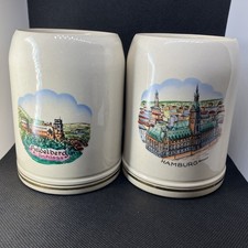 Vtg Hamburg Rathaus & Heidelberg Schloss Beer Stein Mugs 0.5L Western Germany picture