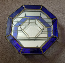 Vintage Octagon Brass Display Cabinet w/ Blue Stained-Glass Trim & Hummingbirds picture