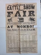 1890 antique CATTLE SHOW FAIR monroe me WALDO PENOBSCOT AGRICULTURAL BROADSIDE picture