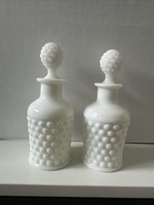Vtg. Imperial Glass Hobnail Bottles w/Stoppers-Milk Glass Pair  picture