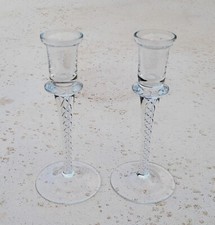 LOVELY VINTAGE PAIR OF CRYSTAL CANDLE HOLDERS WITH AIR TWIST STEMS picture