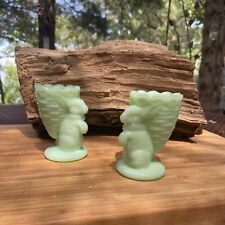 A Pair Of Martha  Stewart Made By Fenton Jadeite Bunny egg cups.  Mint Condition picture