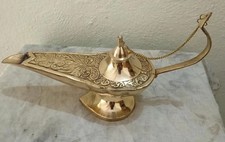 Brass Aladdin Chirag Lamp 10'' Vintage Handmade Showpiece Item Home Decor picture