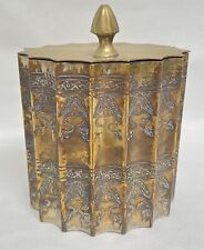 Vintage Brass Box with Hinged Lid Etched Scalloped Sides & Beveled Knob #512 picture