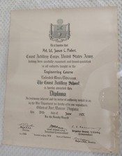 1927 US Army Coast Artillery School Diploma Fort Monroe VA Military Document picture