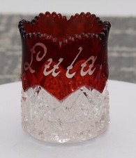 Antique Ruby Stain Toothpick Holder Lula 1901 picture