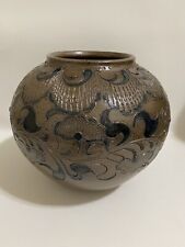 Albert Greiner Beinheim Bulbous Round Vase Roll Sandstone Glazed Incised Ceramic picture