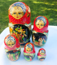 Vintage Russian Matryoshka Hand Painted of Russian Fairy Tales, Signed picture
