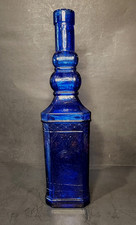 Vintage Apothecary Style Embossed Medallion Blue Cobalt Pressed Glass 12 inches picture