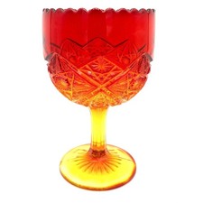Vintage Large Viking Glass Amberina Cut Glass Stemmed Compote Cadmium Glow picture