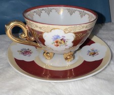 VINTAGE Alka Kunst Tea Cup And Saucer Set Red With Gold Trim Western Germany picture
