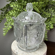 1910 EAPG Higbee Paneled Thistle Covered Bowl & Lid Clear Glass Bee Mark picture